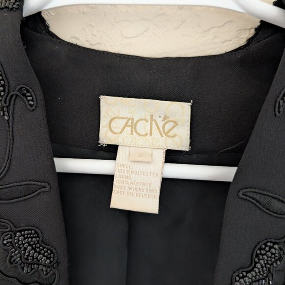 Vintage Cache Beaded Black Dress Matching Jacket Size 2 Glam Formal - Picture 13 of 14